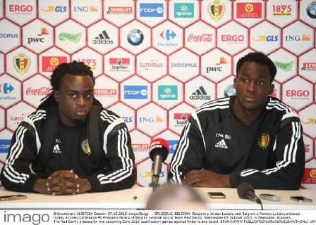 - BRUSSELS, BELGIUM: Belgium s Jordan Lukaku and Belgium s Romelu Lukaku pictured during a press conference PK Pressekonferenz of Belgian national soccer team Red Devils, Wednesday 07 October 2015, in Neerpede, Brussels. The Red Devils prepare for the upcoming Euro 2016 qualification games against Andorra and Israel. BRUNOxFAHY  x04716167x