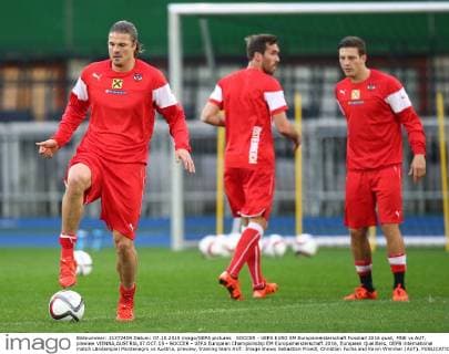 SOCCER - UEFA EURO EM Europameisterschaft Fussball 2016 quali, MNE vs AUT, preview VIENNA,AUSTRIA,07.OCT.15 - SOCCER - UEFA European Championship EM Europameisterschaft 2016, European Qualifiers, OEFB international match Länderspiel Montenegro vs Austria, preview, training team AUT. Image shows Sebastian Proedl, Christian Fuchs and Kevin Wimmer (AUT). GEPAxpictures xChristianxOrt
