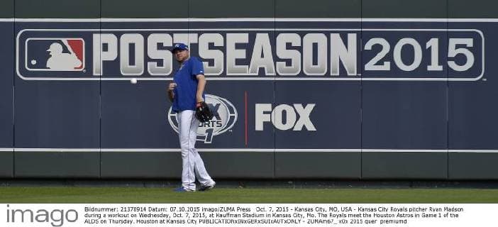 Oct. 7, 2015 - Kansas City, MO, USA - Kansas City Royals pitcher Ryan Madson during a workout on Wednesday, Oct. 7, 2015, at Kauffman Stadium in Kansas City, Mo. The Royals meet the Houston Astros in Game 1 of the ALDS on Thursday. Houston at Kansas City - ZUMAm67_
