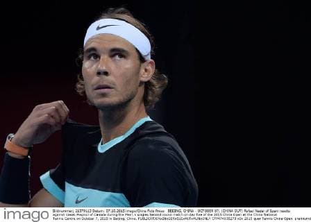 BEIJING, CHINA - OCTOBER 07: (CHINA OUT) Rafael Nadal of Spain reacts against Vasek Pospisil of Canada during the Men s singles Second round match on day five of the 2015 China Open at the China National Tennis Centre on October 7, 2015 in Beijing, China.  CFP474035273 