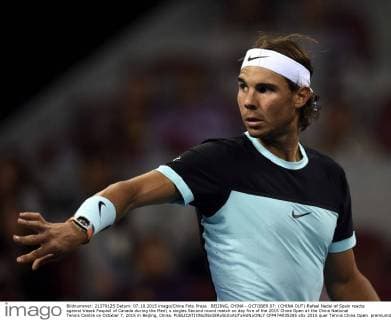 BEIJING, CHINA - OCTOBER 07: (CHINA OUT) Rafael Nadal of Spain reacts against Vasek Pospisil of Canada during the Men s singles Second round match on day five of the 2015 China Open at the China National Tennis Centre on October 7, 2015 in Beijing, China.  CFP474035285 
