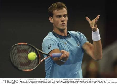 BEIJING, CHINA - OCTOBER 07: (CHINA OUT) Vasek Pospisil of Canada returns a shot against Rafael Nadal of Spain during the Men s singles Second round match on day five of the 2015 China Open at the China National Tennis Centre on October 7, 2015 in Beijing, China.  CFP474035289 