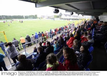 - ZAVENTEM, BELGIUM: Illustration picture shows supporters during a training session of Belgian national soccer team Red Devils, Thursday 08 October 2015, in Zaventem. The Red Devils prepare for the upcoming Euro 2016 qualification games against Andorra and Israel. ERICxLALMAND  x04716729x