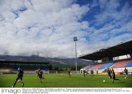 Spelare i Sveriges fotbollslandslag under en träning pa Rheinpark Stadion den 8 oktober 2015 i Vaduz.  Copyright: JaLxMARKLUND BB151008JM004