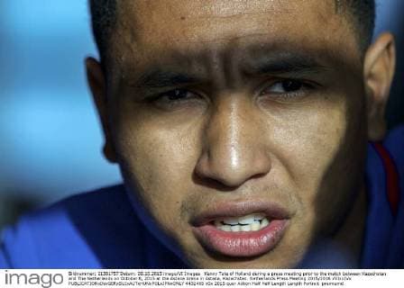 Kenny Tete of Holland during a press meeting prior to the match between Kazachstan and The Netherlands on October 8, 2015 at the Astana Arena in Astana, Kazachstan. Netherlands Press Meeting 2015 2016 xVIxxIVx 4432465