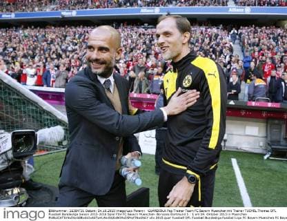 GUARDIOLA Pep Trainer Team FC Bayern Muenchen mit Trainer TUCHEL Thomas DFL Fussball Bundesliga Saison 2015-2016 Spiel FSV FC Bayern Muenchen- Borussia Dortmund 5 : 1 am 04. Oktober 2015 in Muenchen 