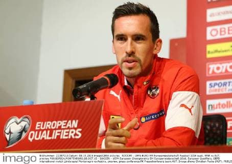 SOCCER - UEFA EURO EM Europameisterschaft Fussball 2016 quali, MNE vs AUT, preview PODGORICA,MONTENEGRO,08.OCT.15 - SOCCER - UEFA European Championship EM Europameisterschaft 2016, European Qualifiers, OEFB international match Länderspiel Montenegro vs Austria, preview, press conference PK Pressekonferenz team AUT. Image shows Christian Fuchs (AUT). GEPAxpictures xChristianxOrt