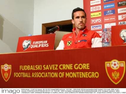 SOCCER - UEFA EURO EM Europameisterschaft Fussball 2016 quali, MNE vs AUT, preview PODGORICA,MONTENEGRO,08.OCT.15 - SOCCER - UEFA European Championship EM Europameisterschaft 2016, European Qualifiers, OEFB international match Länderspiel Montenegro vs Austria, preview, press conference PK Pressekonferenz team AUT. Image shows Christian Fuchs (AUT). GEPAxpictures xChristianxOrt