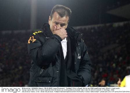 Football, Chile vs Brazil. World cup 2018 qualifying match. Brazil s head coach Dunga reacts after the end game against Chile for World cup 2018 qualifying football match held at national stadium in Santiago, Chile. 08 10 2015 Futbol, Chile v Brasil 08 10 2015. 