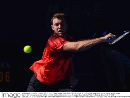 (151009) -- BEIJING, Oct. 9, 2015 -- Jack Sock of the United States returns a shot during the men s singles quarterfinal of the China Open tennis tournament against Spain s Rafael Nadal in Beijing, China, Oct. 9, 2015. Sock lost 1-2. ) (SP)CHINA-BEIJING-TENNIS-CHINA OPEN-MEN S SINGLES-QUARTERFINAL LixWen 