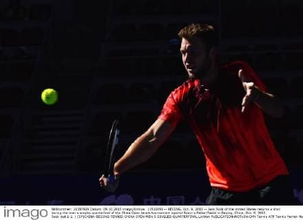 (151009) -- BEIJING, Oct. 9, 2015 -- Jack Sock of the United States returns a shot during the men s singles quarterfinal of the China Open tennis tournament against Spain s Rafael Nadal in Beijing, China, Oct. 9, 2015. Sock lost 1-2. ) (SP)CHINA-BEIJING-TENNIS-CHINA OPEN-MEN S SINGLES-QUARTERFINAL LixWen 