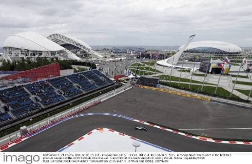 SOCHI, RUSSIA. OCTOBER 9, 2015. A racing driver takes part in the first free practice session of the 2015 Formula One Russian Grand Prix at the Sochi Autodrom racing circuit. Mikhail Japaridze TASS  TS00F6D9
