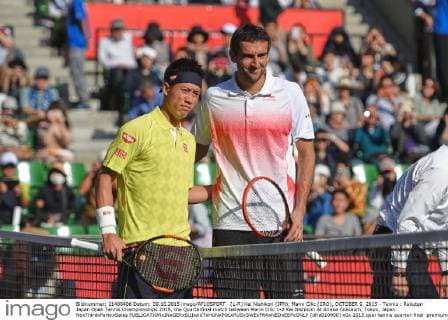 (L-R) Kei Nishikori (JPN), Marin Cilic (CRO), OCTOBER 9, 2015 - Tennis : Rakuten Japan Open Tennis Championships 2015, the Quarterfinal match between Marin Cilic 1-2 Kei Nishikori at Ariake Coliseum, Tokyo, Japan. NoxThirdxPartyxSales  (dlra010900)
