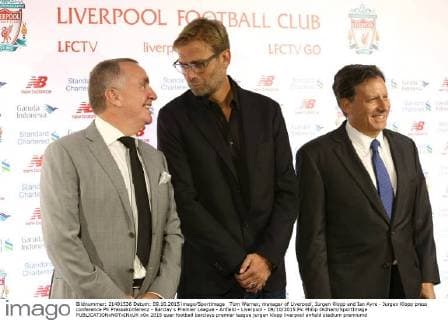 Tom Werner, manager of Liverpool, Jurgen Klopp and Ian Ayre - Jurgen Klopp press conference PK Pressekonferenz - Barclay s Premier League - Anfield - Liverpool - 09 10 2015 Pic Philip Oldham SportImage EDITORIAL USE ONLY. No use with unauthorised audio, video, data, fixture lists, club league logos or live services. Online in-match use limited to 120 images, no video emulation. No use in betting, games or single club league player publications.