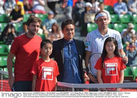 (L-R) Gilles Simon (FRA), Gilles Muller (LUX), OCTOBER 9, 2015 - Tennis : Rakuten Japan Open Tennis Championships 2015, the Quarterfinal match between Gilles Simon 0-2 Gilles Muller at Ariake Coliseum, Tokyo, Japan. NoxThirdxPartyxSales  (dlra010954)