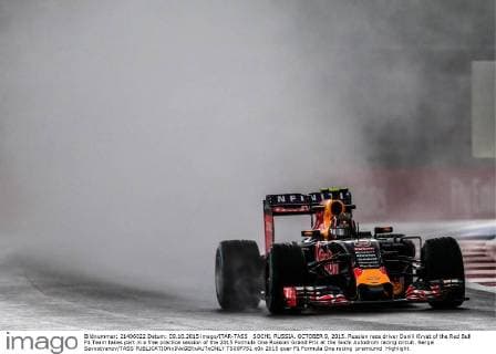 SOCHI, RUSSIA. OCTOBER 9, 2015. Russian race driver Daniil Kvyat of the Red Bull F1 Team takes part in a free practice session of the 2015 Formula One Russian Grand Prix at the Sochi Autodrom racing circuit. Sergei Savostyanov TASS  TS00F751