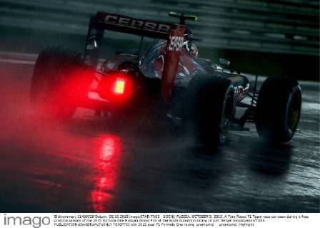 SOCHI, RUSSIA. OCTOBER 9, 2015. A Toro Rosso F1 Team race car seen during a free practice session of the 2015 Formula One Russian Grand Prix at the Sochi Autodrom racing circuit. Sergei Savostyanov TASS  TS00F753
