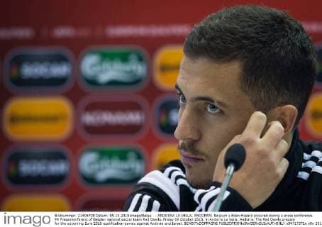- ANDORRA LA VELLA, ANDORRA: Belgium s Eden Hazard pictured during a press conference PK Pressekonferenz of Belgian national soccer team Red Devils, Friday 09 October 2015, in Andorra La Vella, Andorra. The Red Devils prepare for the upcoming Euro 2016 qualification games against Andorra and Israel. BENOITxDOPPAGNE  x04717371x