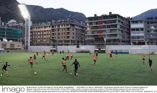 - ANDORRA LA VELLA, ANDORRA: Illustration picture taken during a training session of Belgian national soccer team Red Devils, Friday 09 October 2015, in Andorra La Vella, Andorra. The Red Devils prepare for the upcoming Euro 2016 qualification games against Andorra and Israel. BENOITxDOPPAGNE  x04717418x