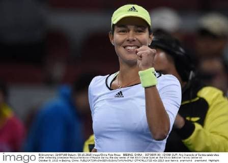 BEIJING, CHINA - OCTOBER 09: (CHINA OUT) Ana Ivanovic of Serbia celebrates after defeating Anastasia Pavlyuchenkova of Russia during the day seven of the 2015 China Open at the China National Tennis Center on October 9, 2015 in Beijing, China.  CFP474113725 