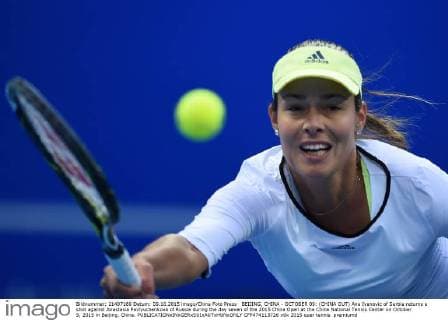 BEIJING, CHINA - OCTOBER 09: (CHINA OUT) Ana Ivanovic of Serbia returns a shot against Anastasia Pavlyuchenkova of Russia during the day seven of the 2015 China Open at the China National Tennis Center on October 9, 2015 in Beijing, China.  CFP474113726 
