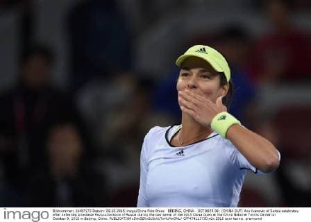 BEIJING, CHINA - OCTOBER 09: (CHINA OUT) Ana Ivanovic of Serbia celebrates after defeating Anastasia Pavlyuchenkova of Russia during the day seven of the 2015 China Open at the China National Tennis Center on October 9, 2015 in Beijing, China.  CFP474113730 