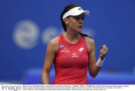 BEIJING, CHINA - OCTOBER 09: (CHINA OUT) Agnieszka Radwanska of Poland reacts against Angelique Kerber of Germany during the day seven of the 2015 China Open at the China National Tennis Center on October 9, 2015 in Beijing, China.  CFP474114010 