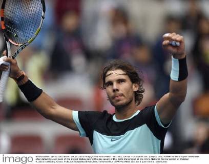 BEIJING, CHINA - OCTOBER 09: (CHINA OUT) Rafael Nadal of Spain celebrates after defeating Jack Sock of the United States during the day seven of the 2015 China Open at the China National Tennis Center on October 9, 2015 in Beijing, China.  CFP474114683 