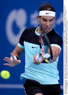 BEIJING, CHINA - OCTOBER 09: (CHINA OUT) Rafael Nadal of Spain returns a shot against Jack Sock of the United States during the day seven of the 2015 China Open at the China National Tennis Center on October 9, 2015 in Beijing, China.  CFP474114698 
