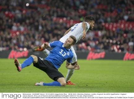 09.10.2015. Wembley Stadium, London, England. Euro2016 Qualification. England versus Estonia. Siim Luts of Estonia and Ryan Bertrand of England battle for the ball. xNigelxCookex  ActionPlus11670526
