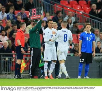 England s Dele Alli comes on to make his debut Euro 2016 Qualifier- England vs Estonia - Wembley Stadium - England - 9th October 2015 - Picture David Klein Sportimage EDITORIAL USE ONLY. No use with unauthorised audio, video, data, fixture lists, club league logos or live services. Online in-match use limited to 120 images, no video emulation. No use in betting, games or single club league player publications.