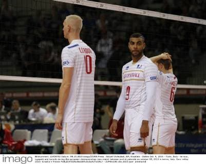 Aktuell Volleyball, EM, Kroatien - Italien Oct. 9, 2015 - Turin, Italy - le roux, ngapeth and toniutti during the european championships man match between and at palavela on october 09, 2015 in torino, italy. Euro volley 2015: Croatia V France  - ZUMAn230