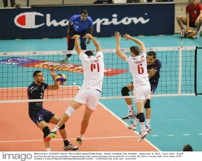 Aktuell Volleyball, EM, Kroatien - Italien Oct. 9, 2015 - Turin, Italy - le goff and toniutti during the european championships man match between and at palavela on october 09, 2015 in torino, italy. Euro volley 2015: Croatia V France  - ZUMAn230