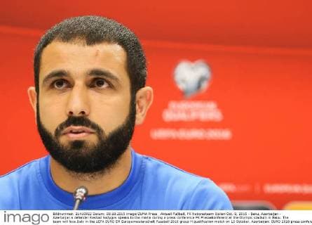 Aktuell Fußball, PK Nationalteam Italien Oct. 9, 2015 - Baku, Azerbaijan - Azerbaijan s defender Rashad Sadygov speaks to the media during a press conference PK Pressekonferenz at the Olympic stadium in Baku. The team will face Italy in the UEFA EURO EM Europameisterschaft Fussball 2016 group H qualification match on 10 October. Azerbaijan: EURO 2016 press conferance - ZUMAp133