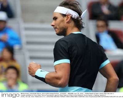 (151010) -- BEIJING, Oct. 10, 2015 -- Rafael Nadal of Spain reacts after the men s singles semifinal of China Open Tennis Tournament against Fabio Fognini of Italy at the National Tennis Center in Beijing, capital of China, Oct. 10, 2015. Nadal won 2-0. ) (SP)CHINA-BEIJING-TENNIS-CHINA OPEN-MEN S SINGLES (CN) XingxGuangli 
