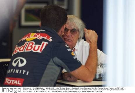 Christian Horner, Teamchef Red Bull Racing, Bernie Ecclestone, FOM, VIP, formula 1 GP, Russian in Sochi, 10.10.2015 Photo:mspb Vladislav Larkin Christian Horner, Bernie Ecclestone, formula 1 GP, Russian