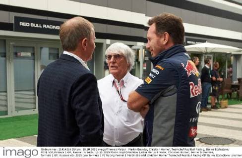 Martin Brandel, Christian Horner, Teamchef Red Bull Racing, Bernie Ecclestone, FOM, VIP, formula 1 GP, Russian in Sochi, 10.10.2015 Photo:mspb Vladislav Larkin Martin Brandel, Christian Horner, Bernie Ecclestone, formula 1 GP, Russian