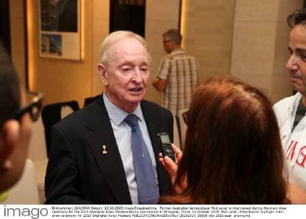 Former Australian tennis player Rod Laver is interviewed during the main draw ceremony for the 2015 Shanghai Rolex Masters tennis tournament in Shanghai, China, 10 October 2015. Rod Laver, Milos Raonic highlight main draw ceremony for 2015 Shanghai Rolex Masters  20151010_08806