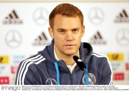 Deutschland - Georgien DFB Pressekonferenz Leipzig, 10.10.2015, Pressekonferenz des DFB vor dem Fussball EM - Qualifikationsspiel Deutschland vs. Georgien am 11.10.2015 , Im Bild: Torwart Manuel Neuer, Deutschland. ,