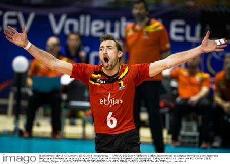 - VARNA, BULGARIA: Belgium s Stijn Dejonckheere celebrates during the game between Belgium and Belarus in the group stage of Group C at the Volleybal European Championships in Bulgaria and Italy, Saturday 10 October 2015, in Varna, Bulgaria. LAURIExDIEFFEMBACQ  x04717771x