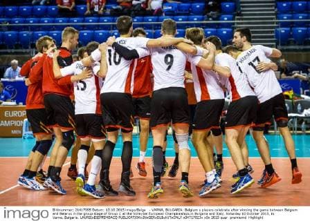 - VARNA, BULGARIA: Belgium s players celebrate after winning the game between Belgium and Belarus in the group stage of Group C at the Volleybal European Championships in Bulgaria and Italy, Saturday 10 October 2015, in Varna, Bulgaria. LAURIExDIEFFEMBACQ  x04717823x