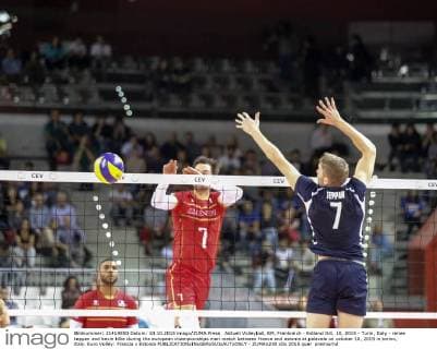 Aktuell Volleyball, EM, Frankreich - Estland Oct. 10, 2015 - Turin, Italy - renee teppan and kevin tillie during the european championships man match between france and estonia at palavela on october 10, 2015 in torino, italy. Euro Volley: Francia v Estonia  - ZUMAn230