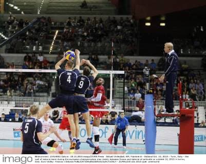 Aktuell Volleyball, EM, Frankreich - Estland Oct. 10, 2015 - Turin, Italy - the wall of estonia team during the european championships man match between france and estonia at palavela on october 10, 2015 in torino, italy. Euro Volley: Francia v Estonia  - ZUMAn230