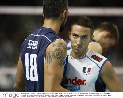 Oct. 10, 2015 - Turin, Italy - salvatore rossini and giulio sabbi before the european championships man match between italia and croatia at palavela on october 10, 2015 in torino, italy. Euro Volley: Croazia v Italia  - ZUMAn230