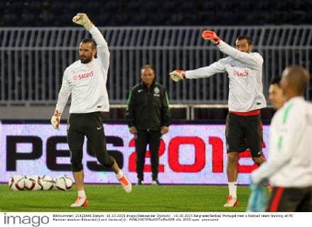 10.10.2015 Belgrade(Serbia) Portugal men s football team training at FK Partizan stadium Eduardo(L) and Ventura(r) : 