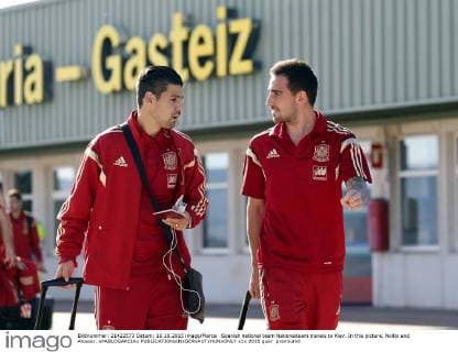 Spanish national team Nationalteam travels to Kiev. In this picture, Nolito and Alcacer. xPABLOGARCIAx 