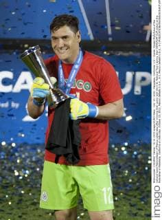 Oct. 10, 2015 - Pasadena, California, U.S - Goalie, Moises MuÃƒÂ±oz of the national team Nationalteam of Mexico celebrates after winning their game with the U.S. National Team during their CONCACAF CUP match at the Rose Bowl in Pasadena, California on Saturday, October 10, 2015. Mexico defeats U.S.A., 3-2. Mexico defeats U.S.A., 3-2 - ZUMAp124