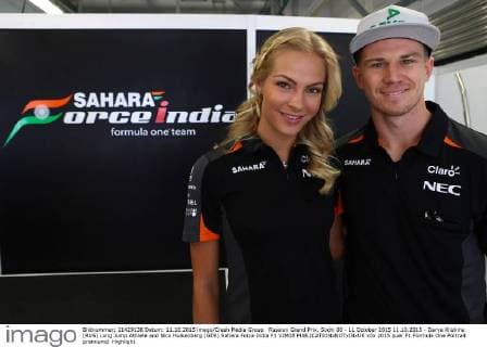 Russian Grand Prix, Sochi 08 - 11 October 2015 11.10.2015 - Darya Klishina (RUS) Long Jump Athlete and Nico Hulkenberg (GER) Sahara Force India F1 VJM08 