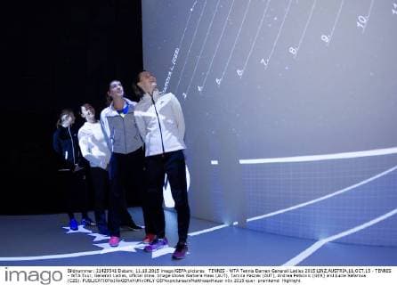 TENNIS - WTA Tennis Damen Generali Ladies 2015 LINZ,AUSTRIA,11.OCT.15 - TENNIS - WTA Tour, Generali Ladies, official draw. Image shows Barbara Haas (AUT), Tamira Paszek (AUT), Andrea Petkovic (GER) and Lucie Safarova (CZE). GEPAxpictures xMatthiasxHauer