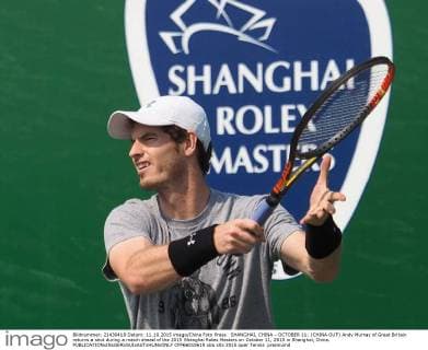 SHANGHAI, CHINA - OCTOBER 11: (CHINA OUT) Andy Murray of Great Britain returns a shot during a match ahead of the 2015 Shanghai Rolex Masters on October 11, 2015 in Shanghai, China.  CFP66018619 